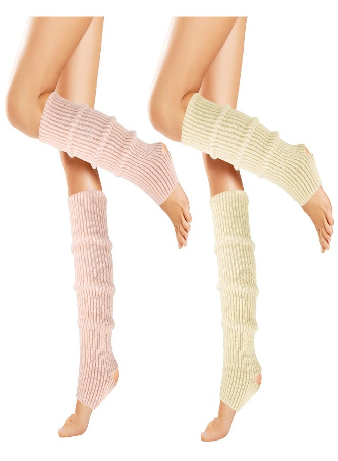 Winter Ribbed Knit Leg Warmers for Women, 2 Pairs Toeless Ballet Leg Warmers for Dance and Yoga, Sports Protective Leg Sleeves and Foot Warmers - Image 1