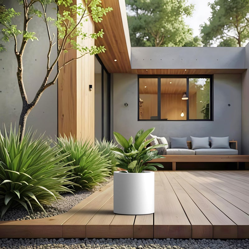 Kante 9.8" Cone-Style Concrete Planter Set of 3, Round Garden Pot with Drainage System for Indoor Outdoor Use, Suitable for Flower, Trees, Succulents, White - Image 5
