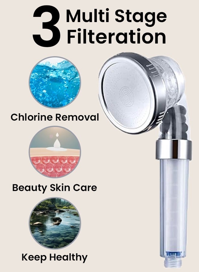 High Pressure Handheld Shower Head 3 Modes Water Saving Filtered Ionic With PP Cotton Filter Extra Stones Easy Install Ideal For Spa Hair Therapy  - Image 3