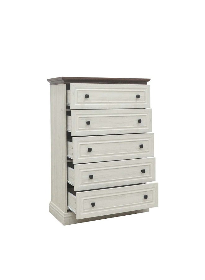 DANUBE HOME Pioneer Chest Of 5 Drawers Desk Chest Of Drawers Living Room Chest Of Drawers Modern And Simple Bedroom Furniture Wall Storage Cabine -White Oak+Brown  - Image 1