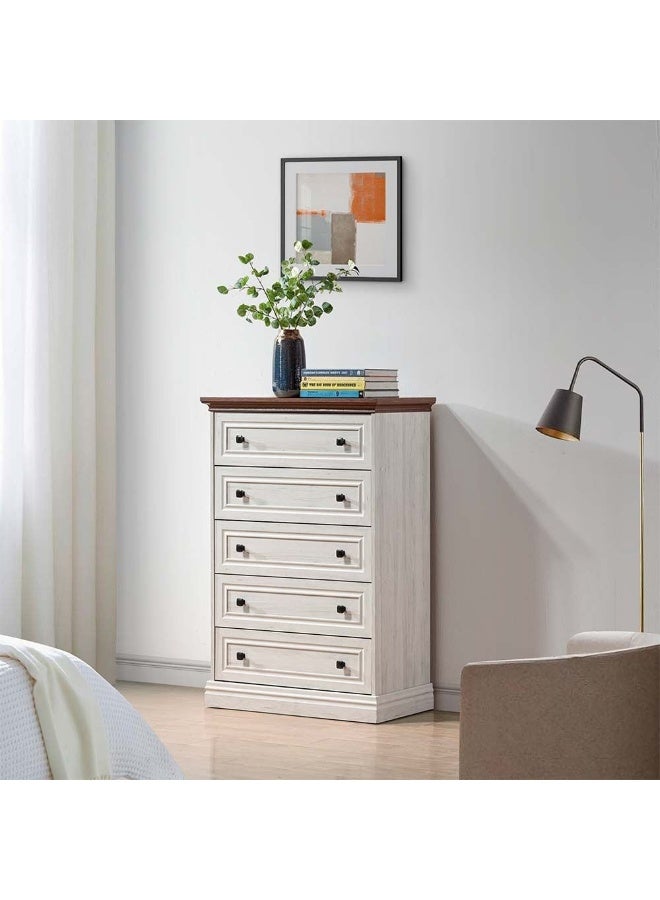 DANUBE HOME Pioneer Chest Of 5 Drawers Desk Chest Of Drawers Living Room Chest Of Drawers Modern And Simple Bedroom Furniture Wall Storage Cabine -White Oak+Brown  - Image 4