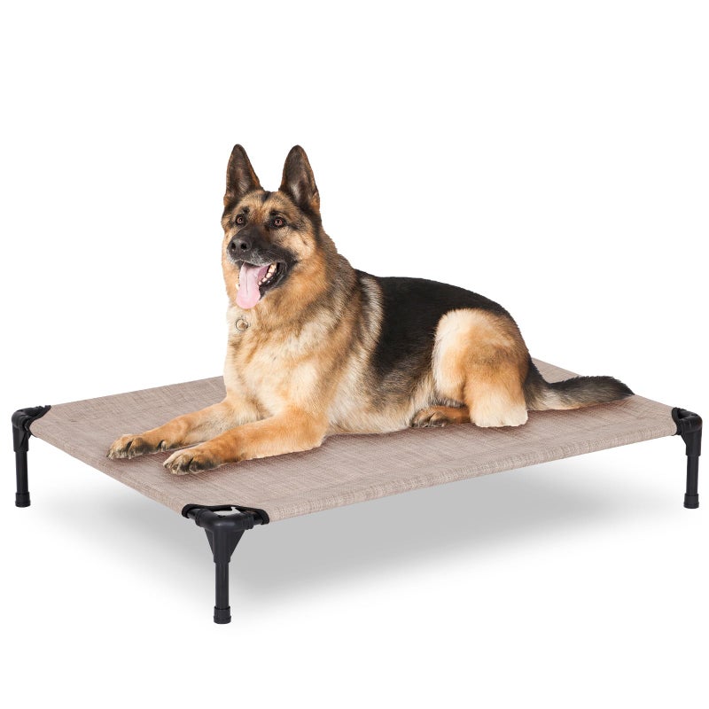 PVY Elevated Dog Bed for Outdoor, Large Raised Dog Cot with Washable Mesh, Cooling Pet Cot Chew Proof for Outside Camping, 42"x30" Grey - Image 1