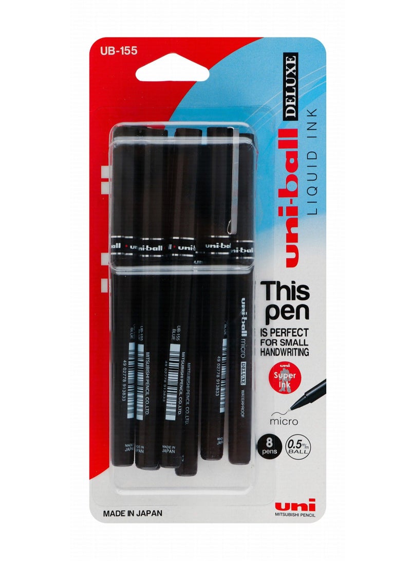Uniball 8-Piece Deluxe Rollerball Pen Ultra Fine 0.5mm Tip Blue Ink  - Image 1