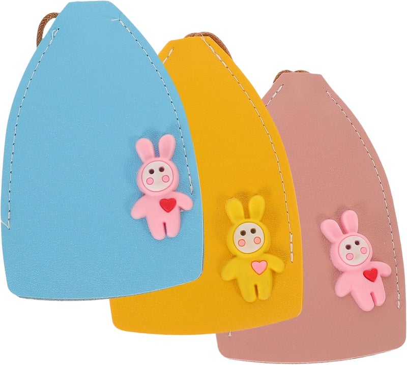 OUNONA 3pcs Pu Leather Pull-Out Key Sleeve Cover for Car Keys Durable and Stylish Case Pouch Sky Blue Yellow and Pink Storage Accessory - Image 1