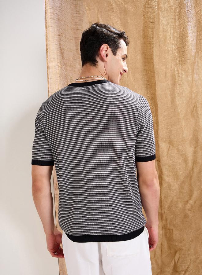 Mascln Sassafras Black and Grey Striped Premium Knit T-Shirt - Image 5
