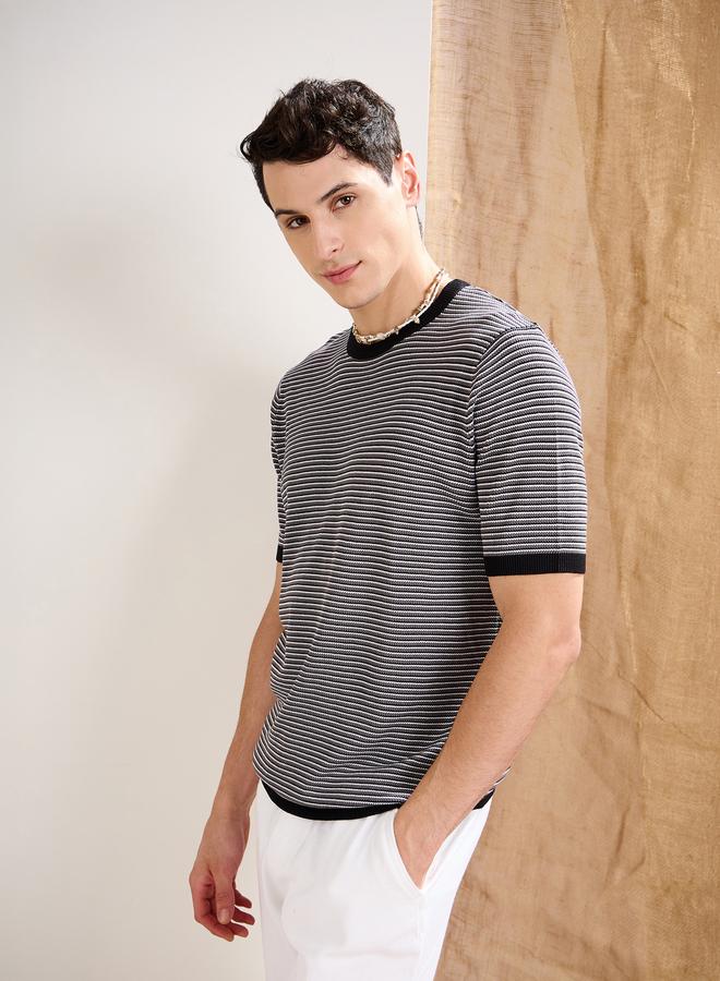 Mascln Sassafras Black and Grey Striped Premium Knit T-Shirt - Image 3