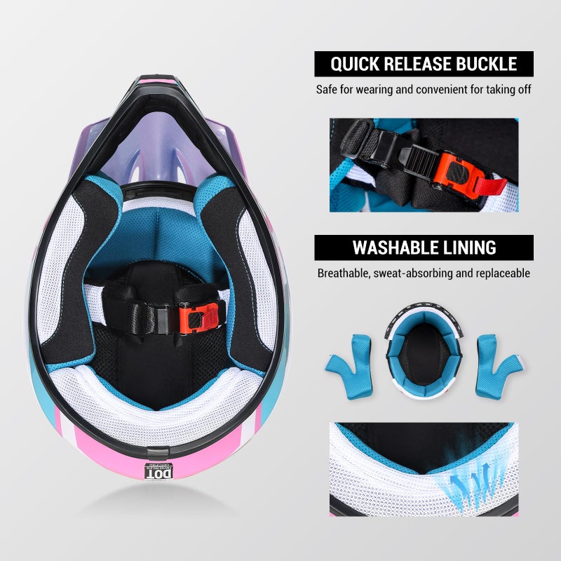 ROOZO Youth Kids Dirt Bike Helmet DOT Certified - Full Face Motorcycle Helmet for Off-Road, ATV, Street Riding, Includes Adjustable Goggles & Protective Gloves - Image 2