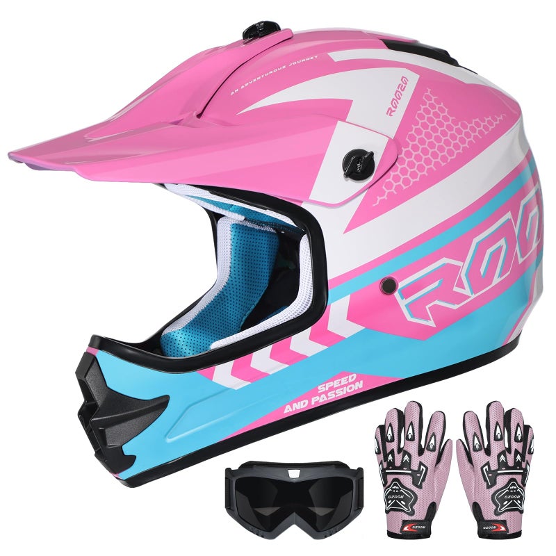 ROOZO Youth Kids Dirt Bike Helmet DOT Certified - Full Face Motorcycle Helmet for Off-Road, ATV, Street Riding, Includes Adjustable Goggles & Protective Gloves - Image 1