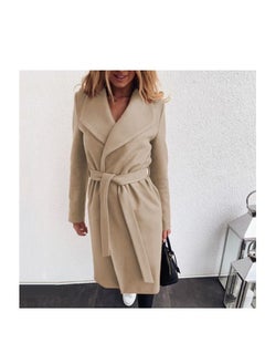 Loquat Autumn And Winter New Fashion Lace-up Lapel Solid Color Wool Overcoat  - Image 2