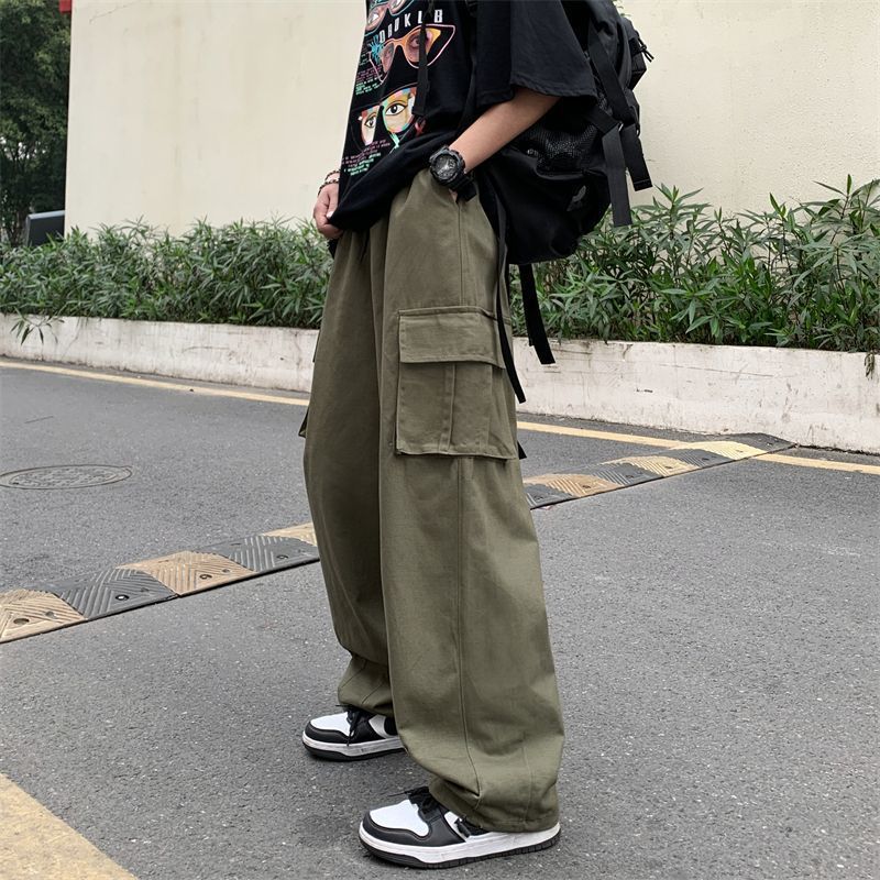 Side Pocket Wide Leg Pants Crane Pants Legs Men'S And Women'S Ins Casual Trendy Washed Cotton Coil Style Neutral Street Bf - Image 1
