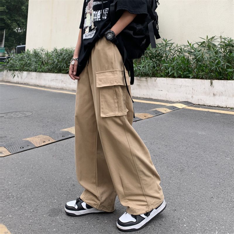 Side Pocket Wide Leg Pants Crane Pants Legs Men'S And Women'S Ins Casual Trendy Washed Cotton Coil Style Neutral Street Bf - Image 2