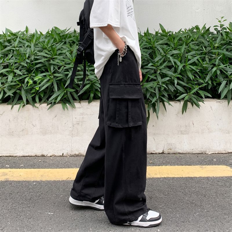 Side Pocket Wide Leg Pants Crane Pants Legs Men'S And Women'S Ins Casual Trendy Washed Cotton Coil Style Neutral Street Bf - Image 4