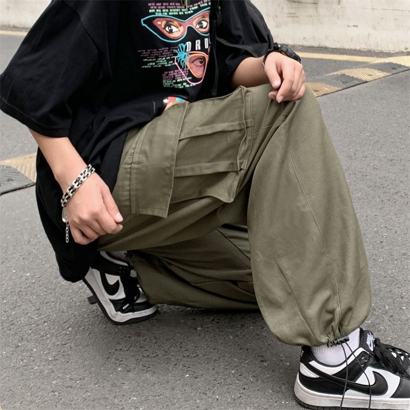 Side Pocket Wide Leg Pants Crane Pants Legs Men'S And Women'S Ins Casual Trendy Washed Cotton Coil Style Neutral Street Bf - Image 5