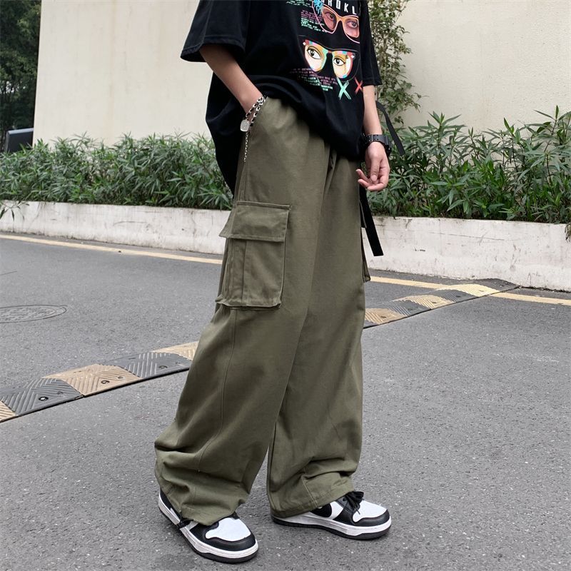 Side Pocket Wide Leg Pants Crane Pants Legs Men'S And Women'S Ins Casual Trendy Washed Cotton Coil Style Neutral Street Bf - Image 3