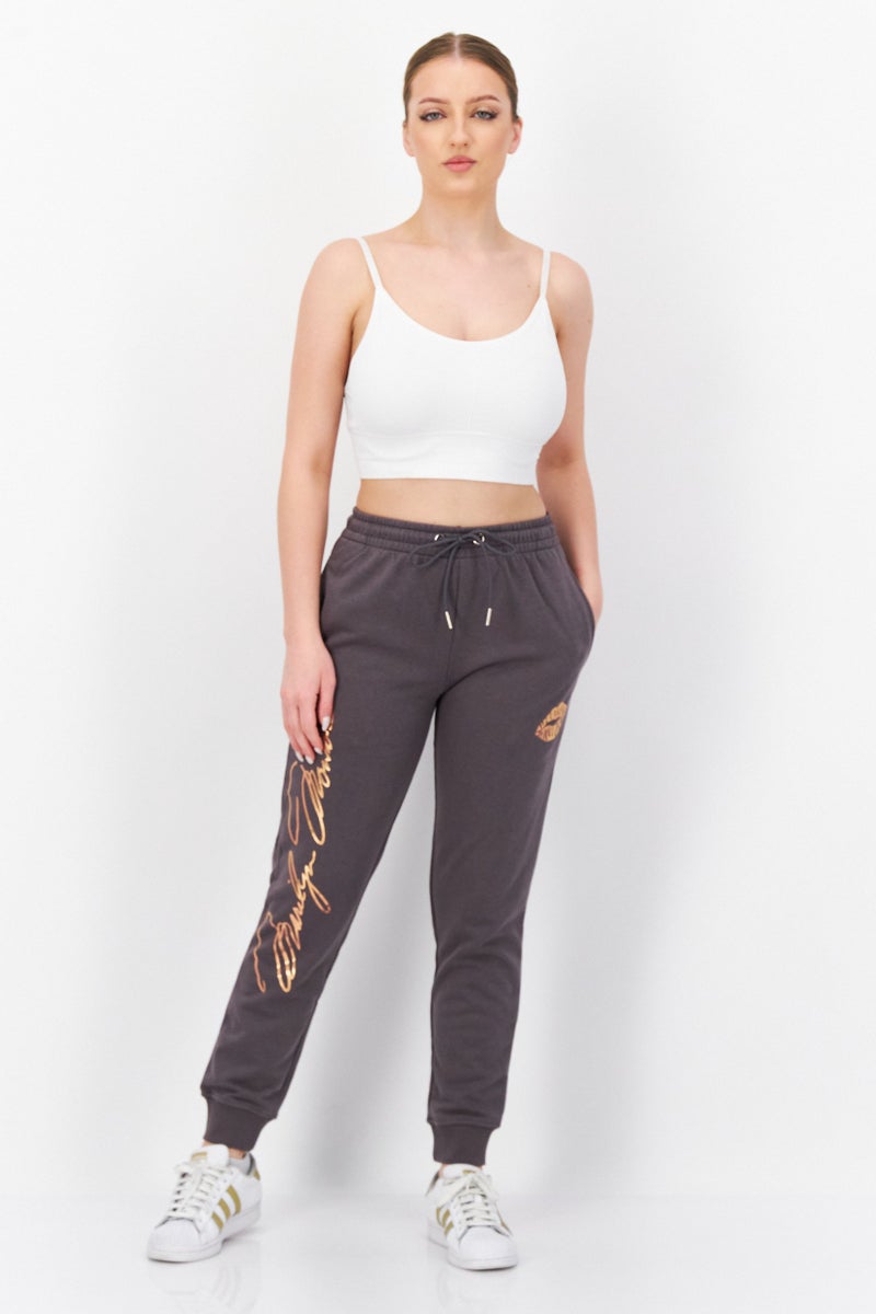 Marilyn Monroe Women Regular Fit Graphic Print Drawstring Jogger Pants, Grey - Image 3