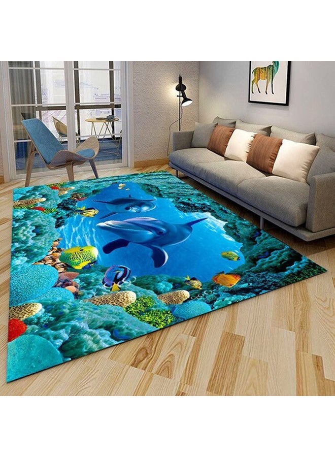 3D Flower Carpet Hallway Living Room Ocean Rugs Blue 50 X 80centimeter