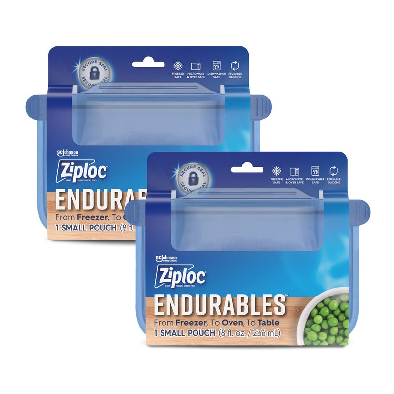 Ziploc Ziploc Endurables Small Pouch 1 Cup Reusable Silicone Bags and Food Storage Meal Prep Containers for Freezer Oven and Microwave Dishwasher Safe 2 Pack