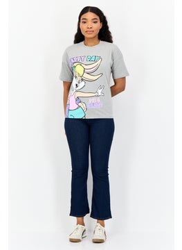 Looney Tunes Women Crew Neck Short Sleeve Graphic Print T-Shirt, Grey  - Image 3