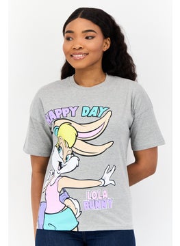 Looney Tunes Women Crew Neck Short Sleeve Graphic Print T-Shirt, Grey  - Image 1