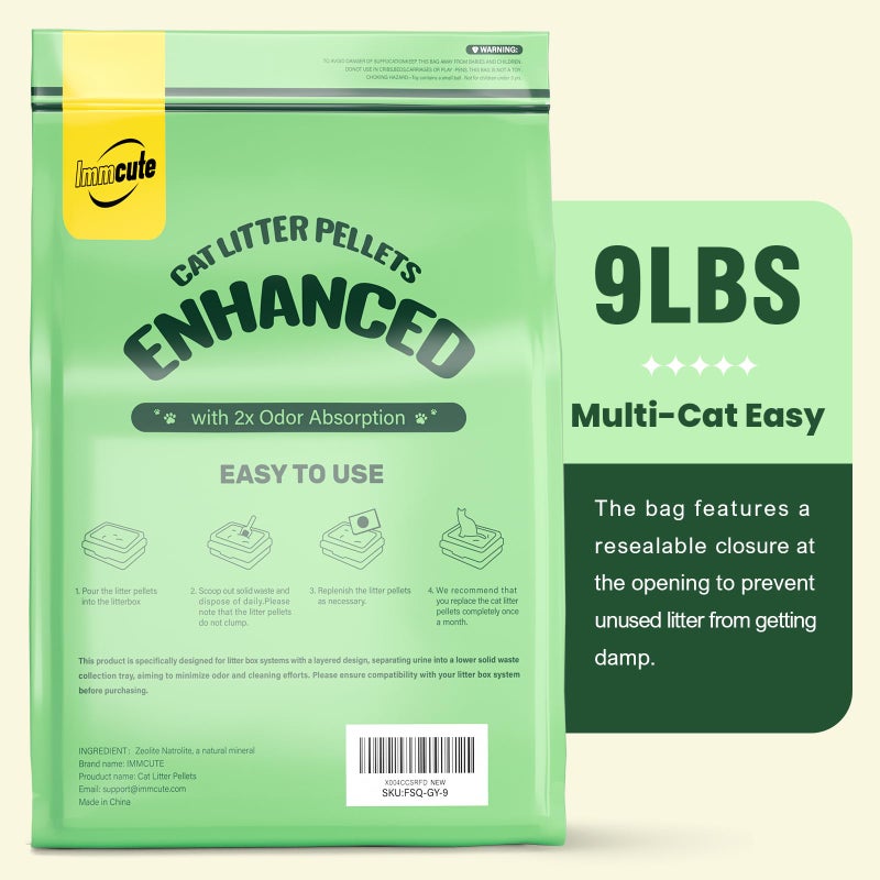 IMMCUTE Enhanced Cat Litter Pellets 9 lbs, Long-Lasting Odor Control, Generic Litter Pellets Refills Exclusively for Dual-Layer Litter Box Systems, Zeolite, Non-climping, Not Low-Tracking - Image 5