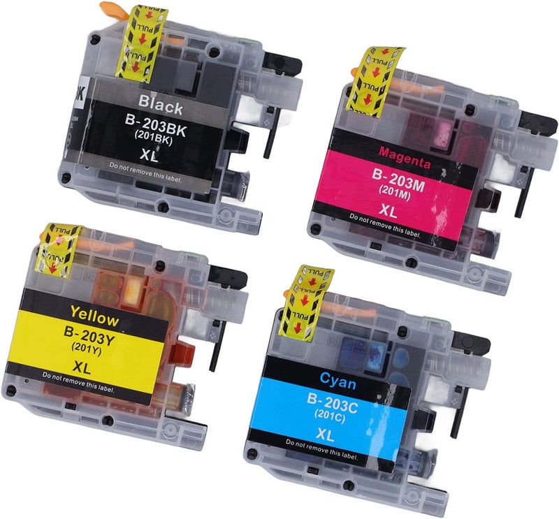 Disposable Color Ink Cartridge Set, Black Cyan Magenta Yellow Ink Cartridges for Clear Printing, Smooth Ink Output with PP Shell and Stable Chip for Office School Use (LC203) - Image 4