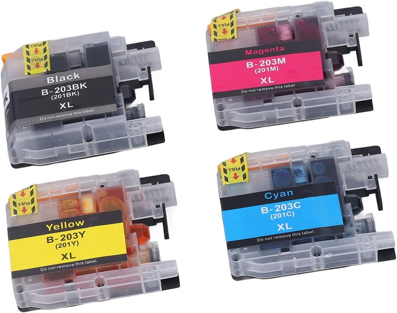 Disposable Color Ink Cartridge Set, Black Cyan Magenta Yellow Ink Cartridges for Clear Printing, Smooth Ink Output with PP Shell and Stable Chip for Office School Use (LC203) - Image 5