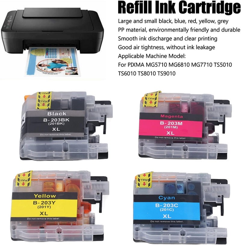 Disposable Color Ink Cartridge Set, Black Cyan Magenta Yellow Ink Cartridges for Clear Printing, Smooth Ink Output with PP Shell and Stable Chip for Office School Use (LC203) - Image 2