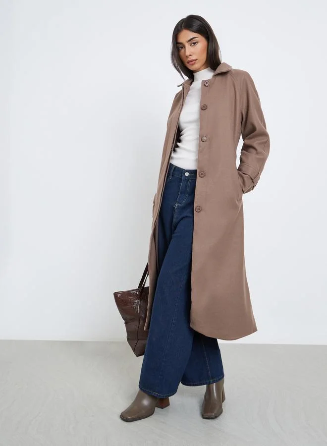 Styli Styli Brown Wool Look Belted Midi Coat