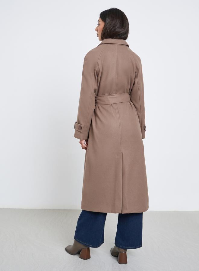 ستايلي معطف ميدي بمظهر صوف مع حزام - Image 4