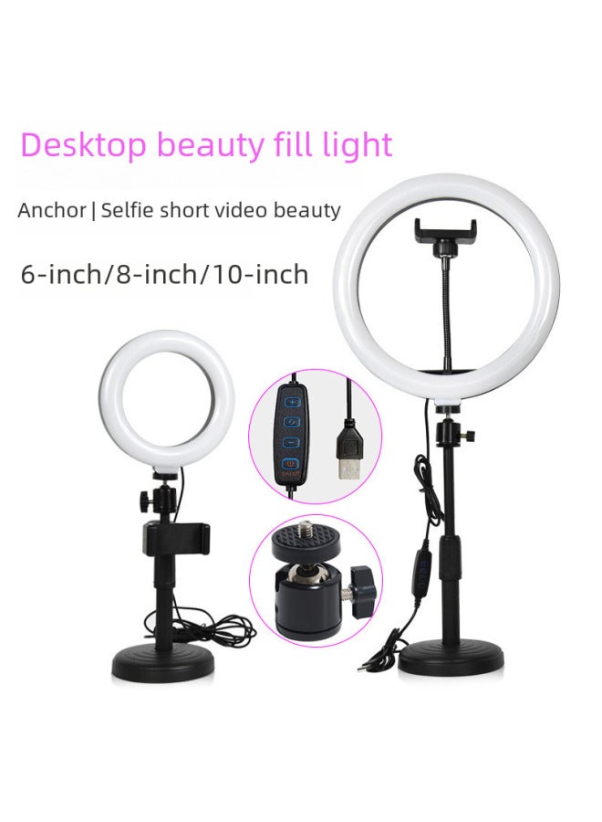 Loquat Desktop Stand Fill Light 10 Inch LED Ring Light Selfie Photography Desktop Mobile Phone Stand 26cm Beauty Light-Color:6 Inch/16cm Fill Light Desktop Disc Metal Telescopic Bracket Pan/tilt Mobile Phone Clip - Image 2