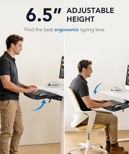 AX WABER Keyboard Tray Under Desk with Storage Drawer Height Adjustable Keyboard Tray Slide Out 360 Swivel Tilt Ergonomic Under Desk Mount Keyboard Mouse Holder for Gaming Home Office 28x11 - Image 3
