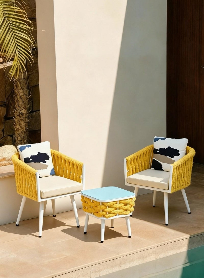 Broyhome 2+1 Modern Rope Outdoor Furniture Set, Luxury Patio Furniture Chairs with Table for Garden Villa - Image 1