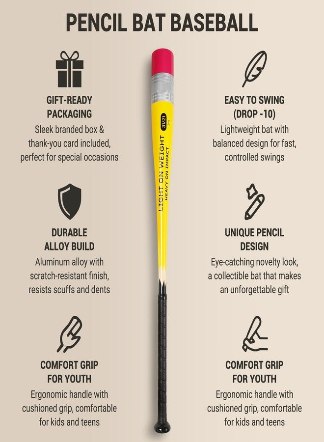 ELLEVORA Pencil Bat - Novelty Baseball Gift - Youth Metal Baseball Bat - 2 5/8" Aluminum Barrel with Balanced Weight and Durable Finish (31" 21oz) - Image 4