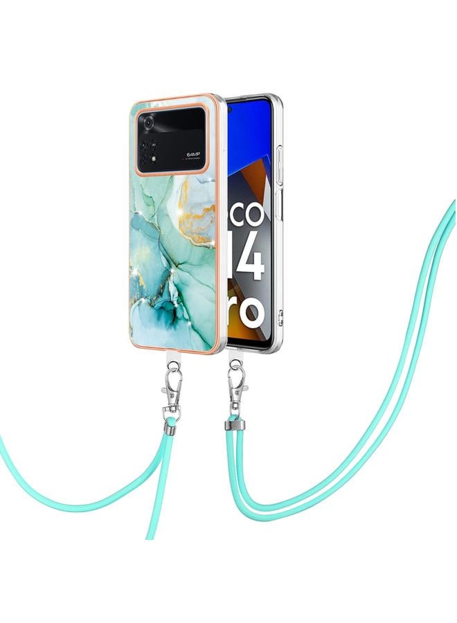 The Bros Case For Xiaomi Poco M4 Pro 4G Electroplating Marble Dual-side IMD Phone Case with Lanyard