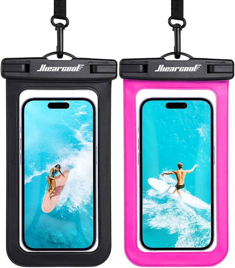 Hiearcool Waterproof Phone Pouch,Underwater Phone Cases Compatible for iPhone 17 16 15 14 13 Pro Max,Waterproof Dry Bag for Cruise Travel Essentials Phone Water Protector Pouch-Black&Bright Red-2Pack - Image 1