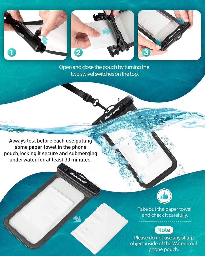 Hiearcool Waterproof Phone Pouch,Underwater Phone Cases Compatible for iPhone 17 16 15 14 13 Pro Max,Waterproof Dry Bag for Cruise Travel Essentials Phone Water Protector Pouch-Black&Bright Red-2Pack - Image 5