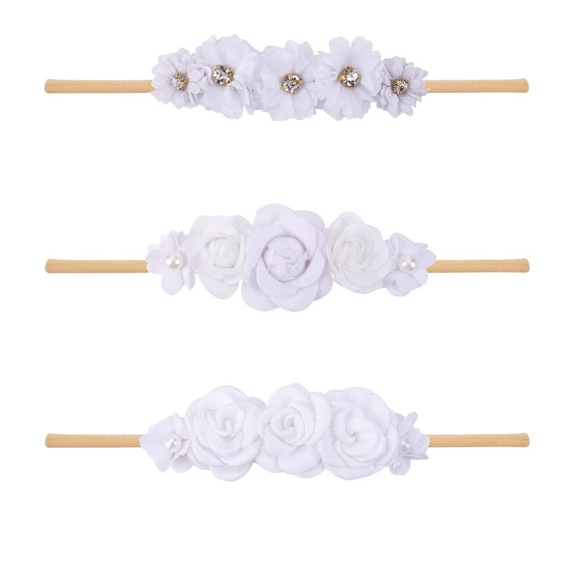 mligril Baby Girl Nylon Headbands Flower Hair Bows Accessories-Elastic Hair Band Crown Handmade FLoral Wraps Birthday Gifts for Girls Newborn Infant Toddler 3Pcs - Image 1