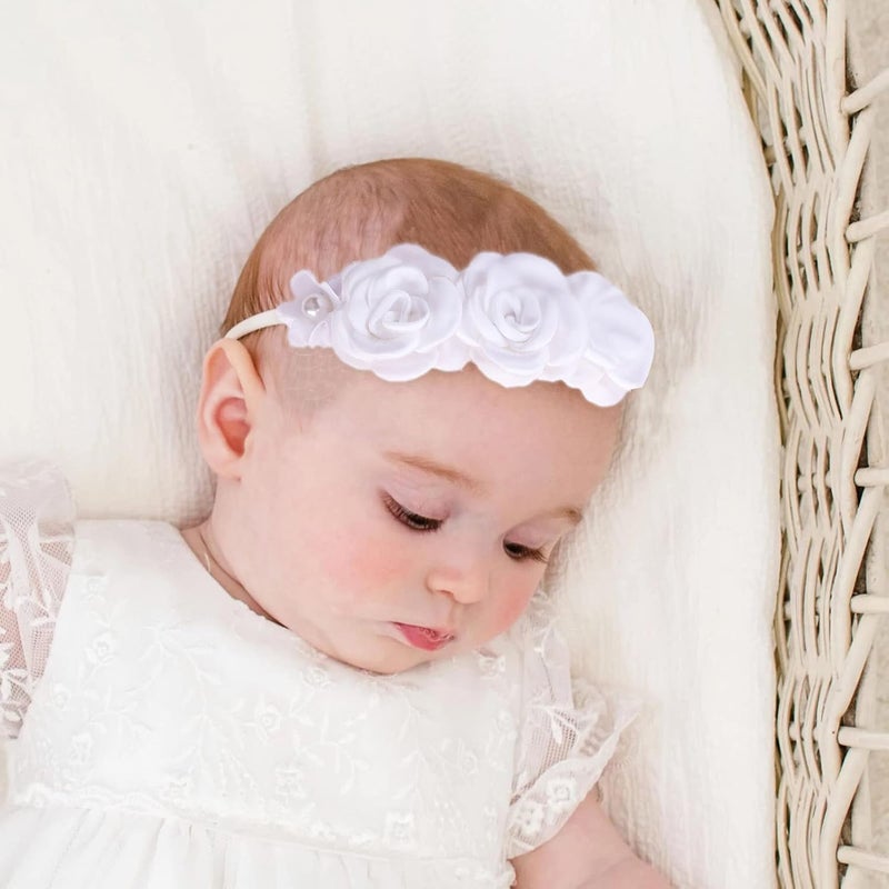 mligril Baby Girl Nylon Headbands Flower Hair Bows Accessories-Elastic Hair Band Crown Handmade FLoral Wraps Birthday Gifts for Girls Newborn Infant Toddler 3Pcs - Image 2