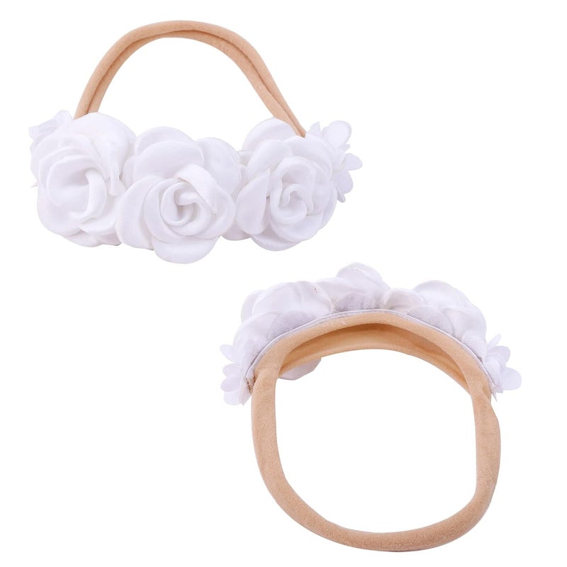 mligril Baby Girl Nylon Headbands Flower Hair Bows Accessories-Elastic Hair Band Crown Handmade FLoral Wraps Birthday Gifts for Girls Newborn Infant Toddler 3Pcs - Image 5