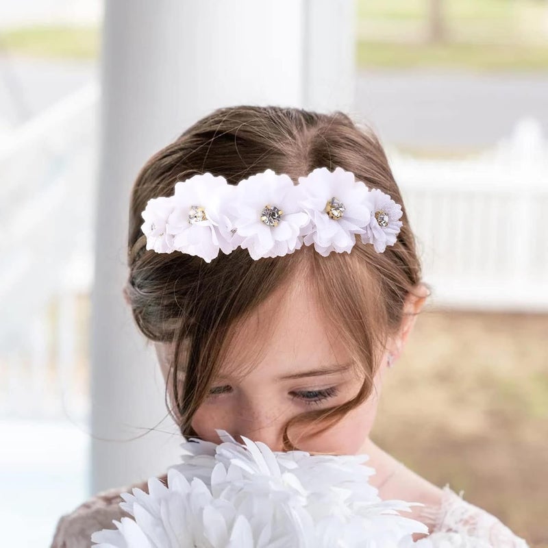 mligril Baby Girl Nylon Headbands Flower Hair Bows Accessories-Elastic Hair Band Crown Handmade FLoral Wraps Birthday Gifts for Girls Newborn Infant Toddler 3Pcs - Image 3