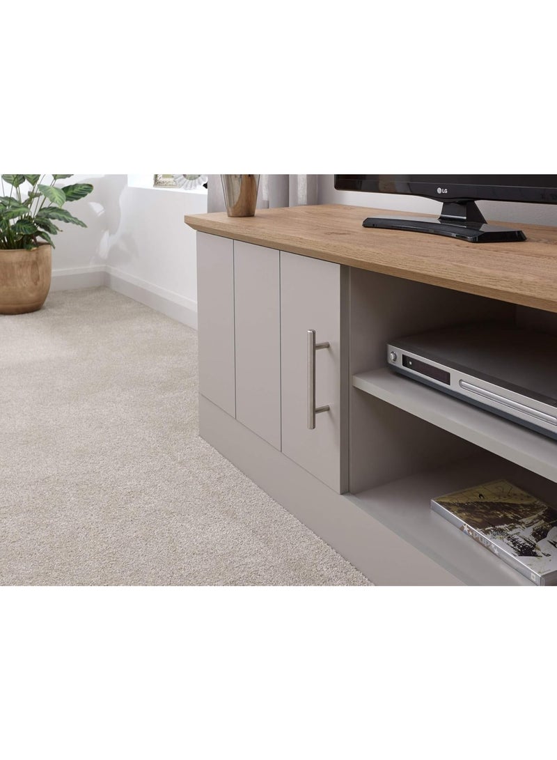 Home Source Oak Top TV Stand with Open Storage Shelves and Grooved Panels, Grey, 1 Door 1 Shelf - Image 4