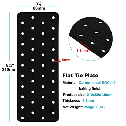 eoere 6 PCS Tie Plate Bracket, Flat Mending Repair Plate Corner Brace for Wood Shelves, Furniture, Cabinet, Steel Thickness 3/32"(Black) - Image 2