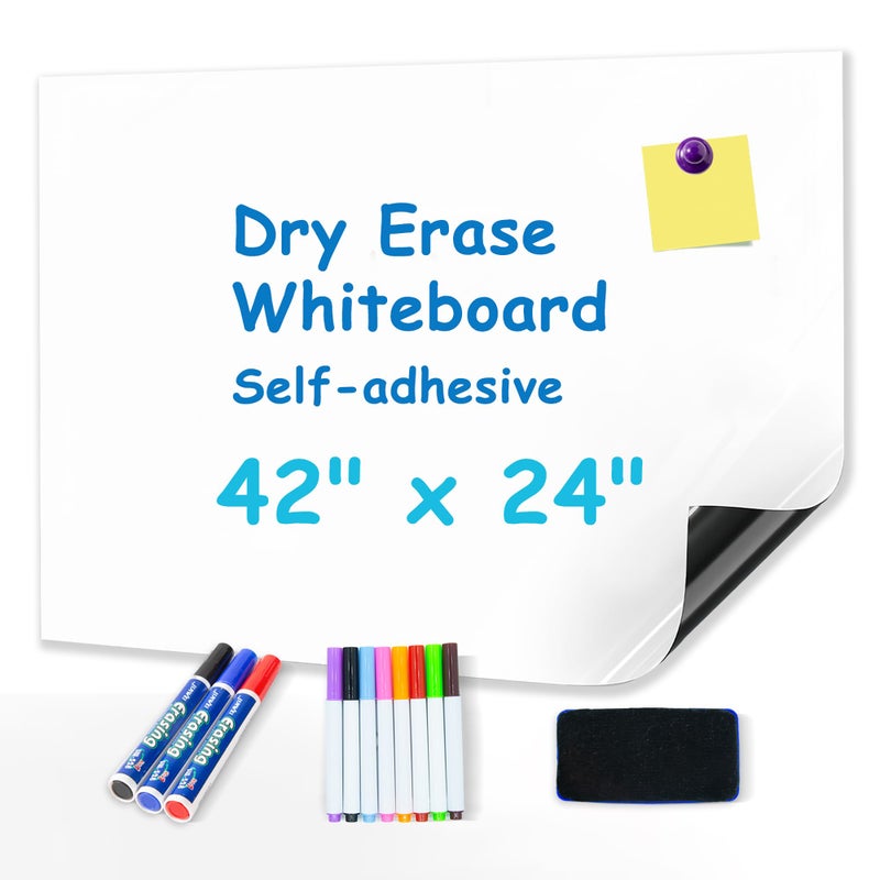 YOUNGJQ Magnetic Dry Erase Board Paper for Wall Self Adhesive Whiteboard White Board Sticker 42" x 24" for Office Home Playroom with Marker Eraser Magnet Peel and Stick - Image 1