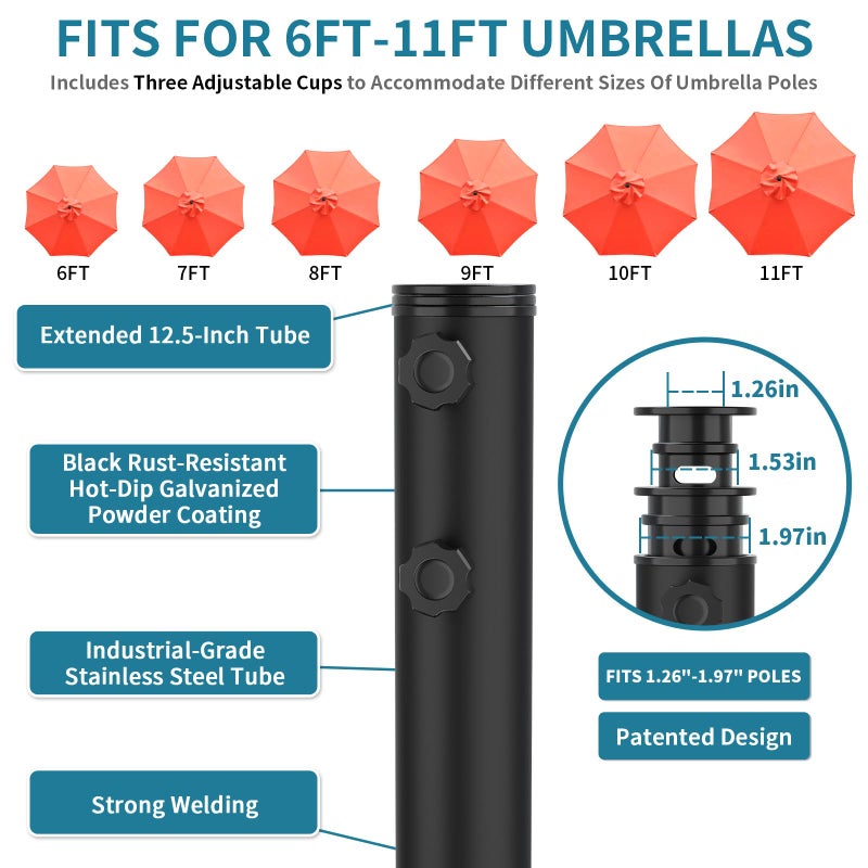 AOSTD Heavy-Duty Umbrella Base with Wheels,150lb Capacity Fillable Planter Umbrella Stand, Rust-proof Steel Umbrella Holder with Handle & Anti-Collapse Pads, for Outdoor, Patio, Garden, Deck, Poolside, Lawn - Image 5