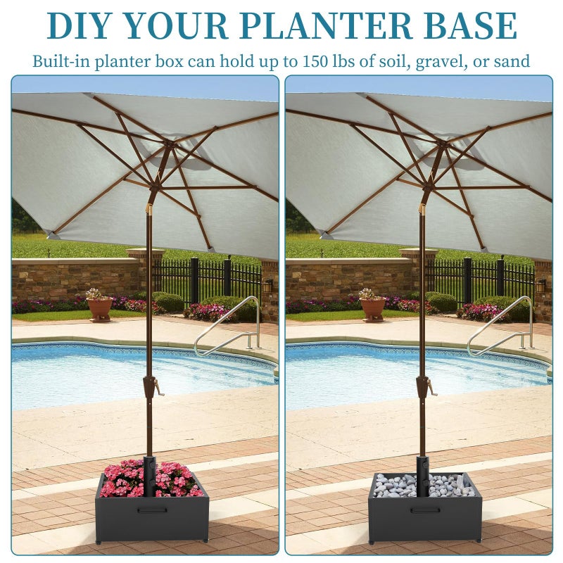 AOSTD Heavy-Duty Umbrella Base with Wheels,150lb Capacity Fillable Planter Umbrella Stand, Rust-proof Steel Umbrella Holder with Handle & Anti-Collapse Pads, for Outdoor, Patio, Garden, Deck, Poolside, Lawn - Image 2