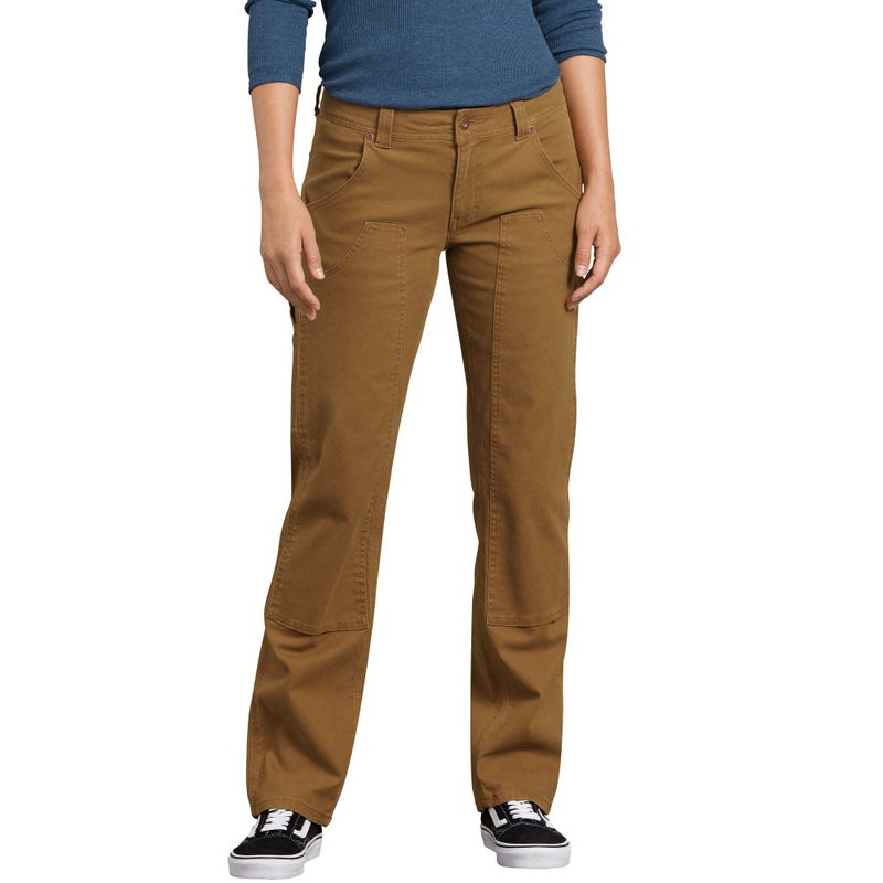 Dickies Womens Stretch Duck Double Front Carpenter Pant Pants Rinsed Brown Duck 14