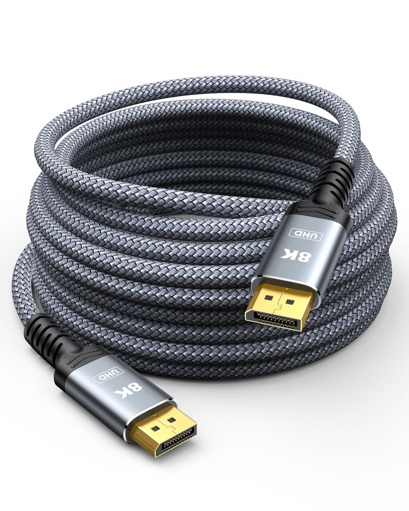 Capshi 8K 4K DisplayPort Cable 1.4, Fiber Optic 50FT DP Cord (8K@60Hz, 4K@144Hz, 2K@240Hz/165Hz), 32.4Gbps High Speed Display Port Cable for Gaming Monitor, HDR/FreeSync/G-Sync, Braided, Grey - Image 1