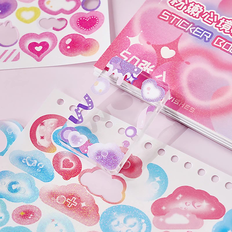 DAPUTOU 2300PCS Scrapbook Stickers Cute Butterfly Stars Heart Stickers Self Adhesive Korean Bows Ribbons Stickers Book for Kids Girls Boys Aesthetic Craft Scrapbooking Junk Journal Diary 50-Page - Image 4