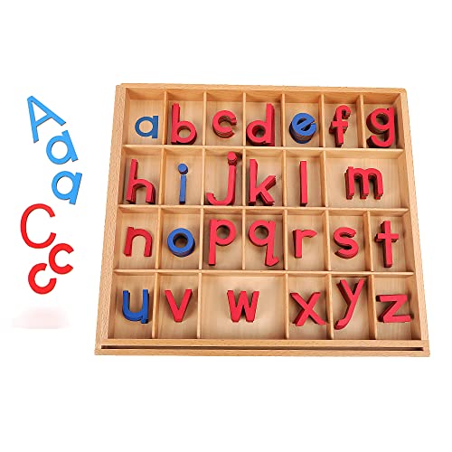 JE JOUE مواد تعليمية للأحرف من نوع مونتيسوري، حروف متحركة صغيرة مصنوعة من الخشب مع صندوق أحمر وأزرق - Image 1