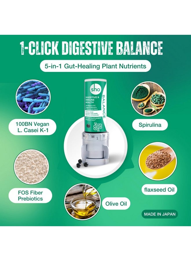 SHO Balance 100 Billion CFU Prebiotics & Probiotics for Digestive Health, Gut Health Vegan Supplement for Women & Men, Lactobacillus Casei, Shelf Stable 60 Softgels with Dispenser - Image 3
